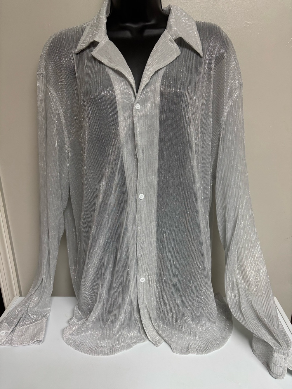 Men's Silver Sheer Button-Down Shirt